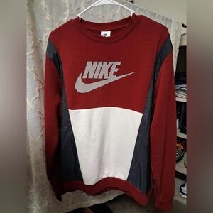 Nike Sportswear Sweatshirt Mens Size Medium Red White Gray Hybrid Fleece
